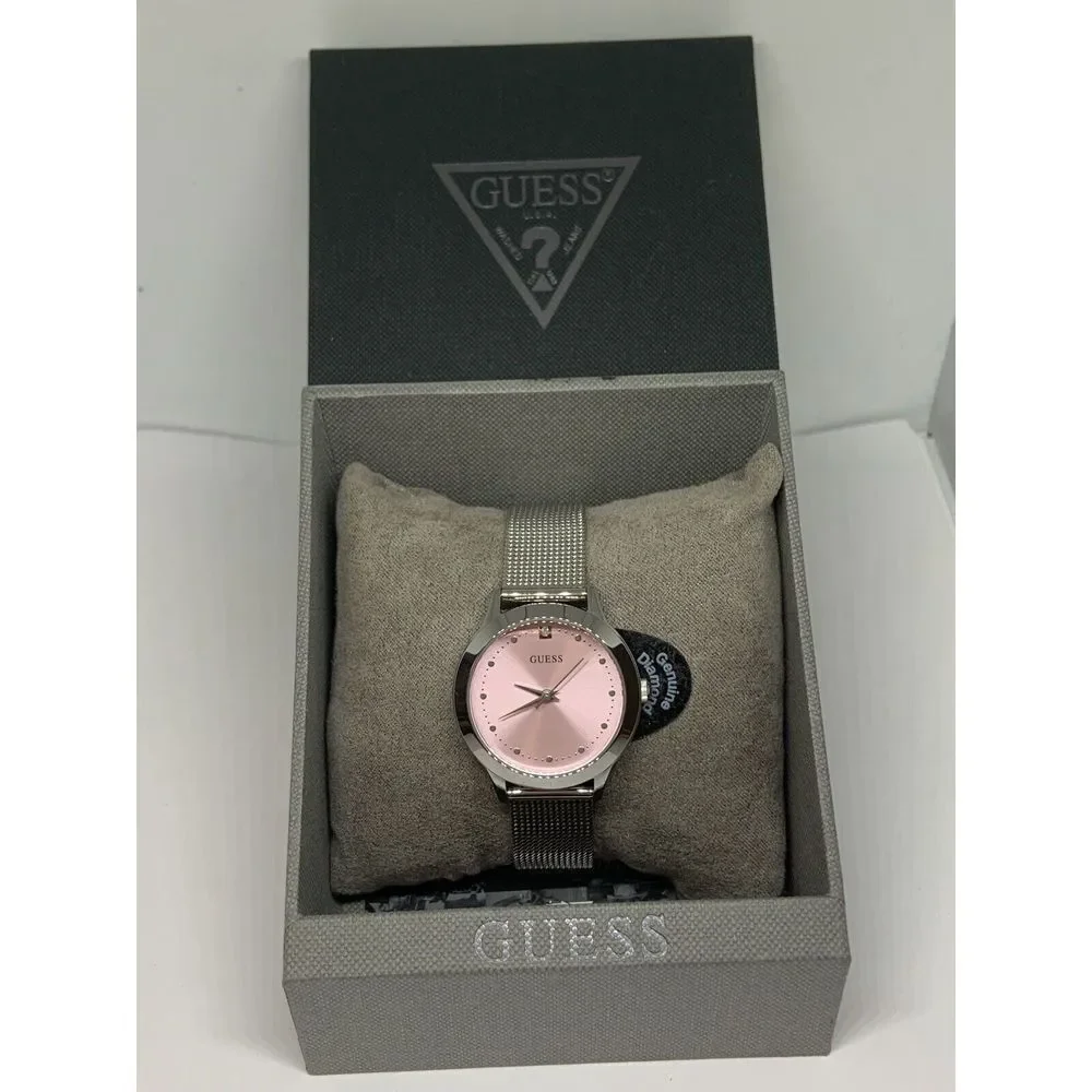 Guess U1197L3 Womens Silver Stainless Steel Analog Pink Dial Quartz Watch AEW108